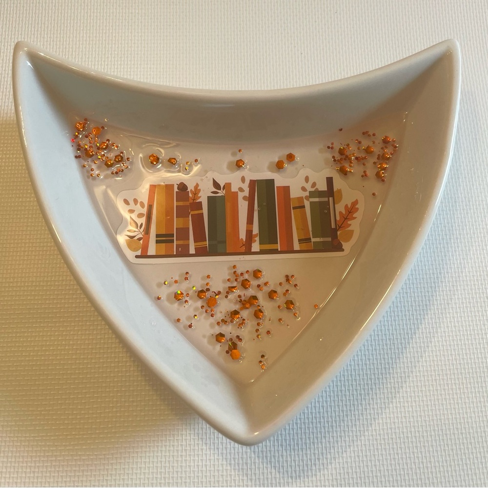 Hand Crafted Resin & Ceramic Dish with Cozy Fall Book Design